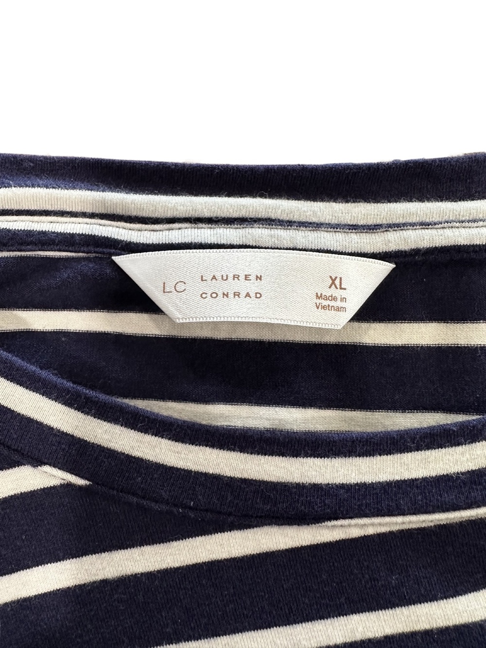 LC Lauren Conrad Women’s XL Navy Blue White Striped Long-Sleeve Shirt Top Blouse - Picture 7 of 9